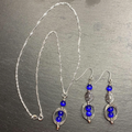 Deep Blue Cat Eye Moon Stone Style Dangle Bohemian Earrings, Necklace