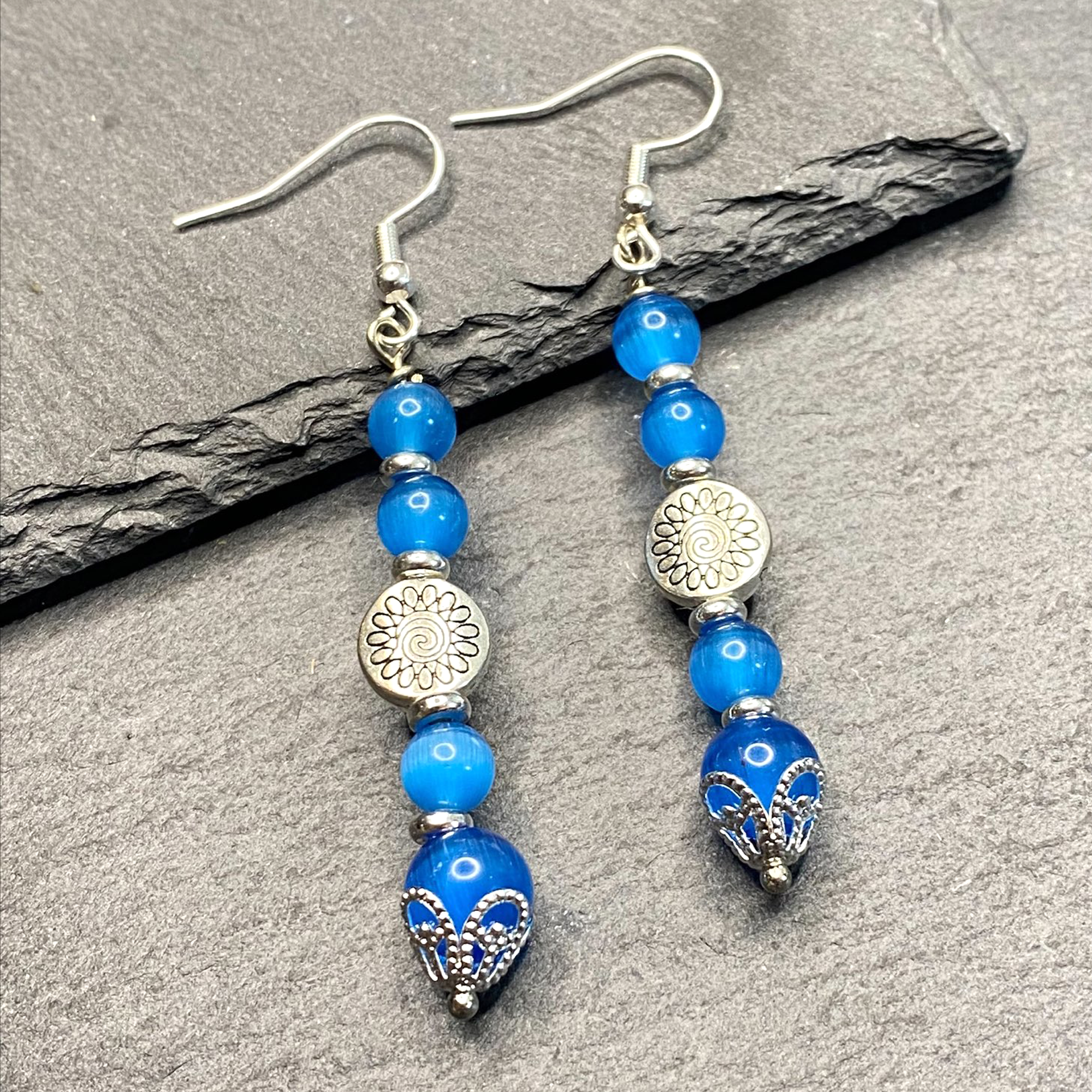 Paradise Blue Moon Cat Eye Dangle Earring and Necklace Weddings, Birthdays, Christmas for Her