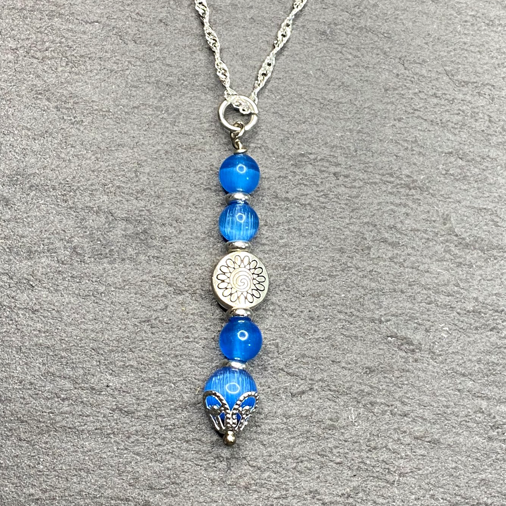 Paradise Blue Moon Cat Eye Dangle Earring and Necklace Weddings, Birthdays, Christmas for Her