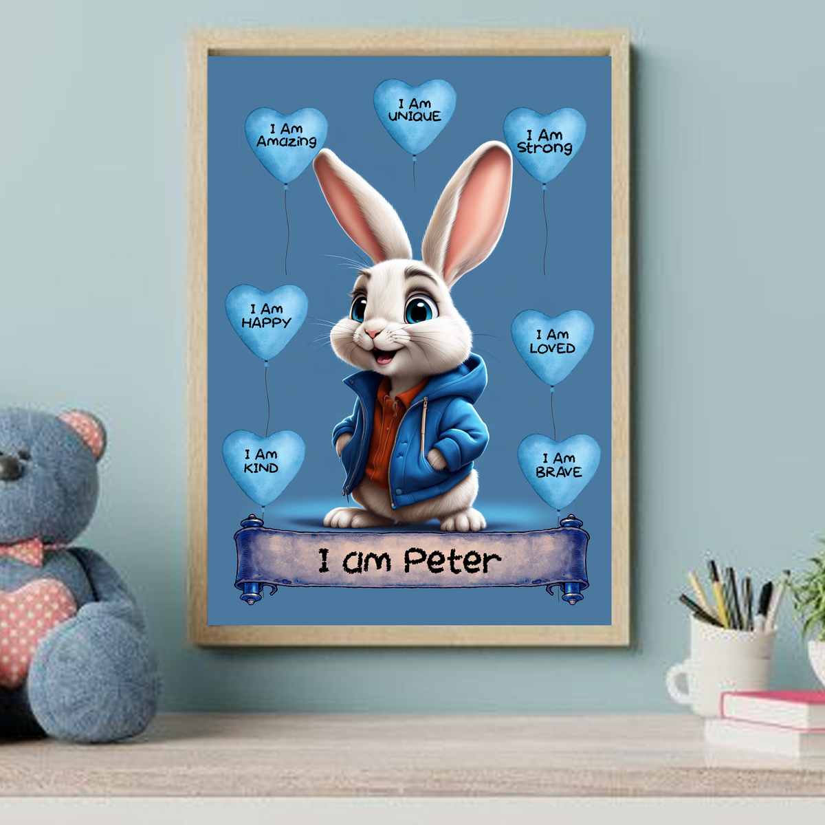 Positive Affirmation Personalised I Am Amazing Blue Rabbit Prints ...