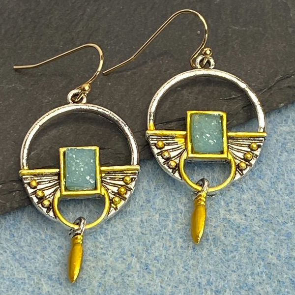 Two Toned Bohemian Egyption Themed Dangle Earring