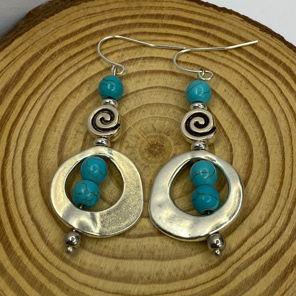 Turquoise Boho Swirl Dangle Earrings