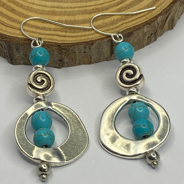 Turquoise Boho Swirl Dangle Earrings