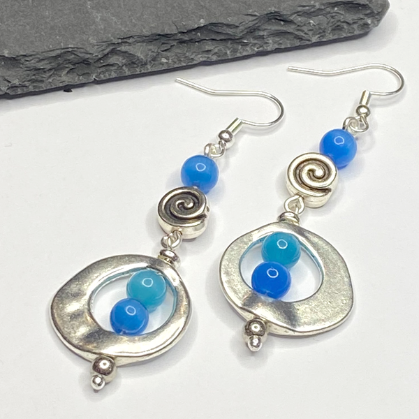 Festival Blue Swirl Bohemian Dangle Earrings