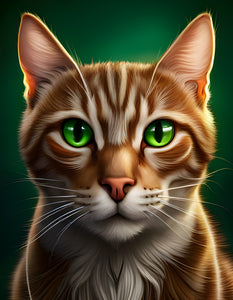 Tabby cat sitting unique gift print Green Eyes