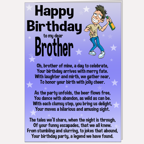 Happy Birthday To My Dear Brother A5 Birthday Card Humourous Adult Funny