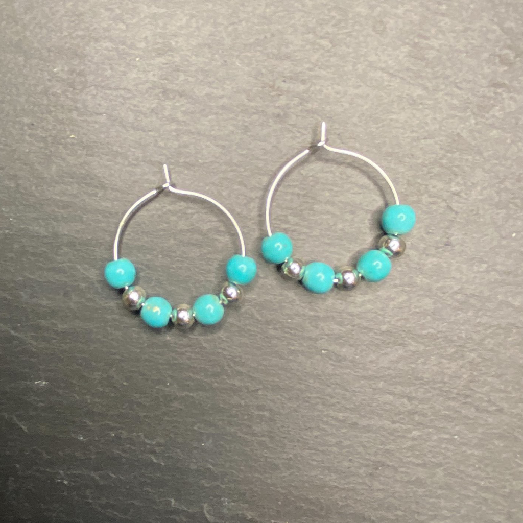 Tuquoise and Silver Hoops