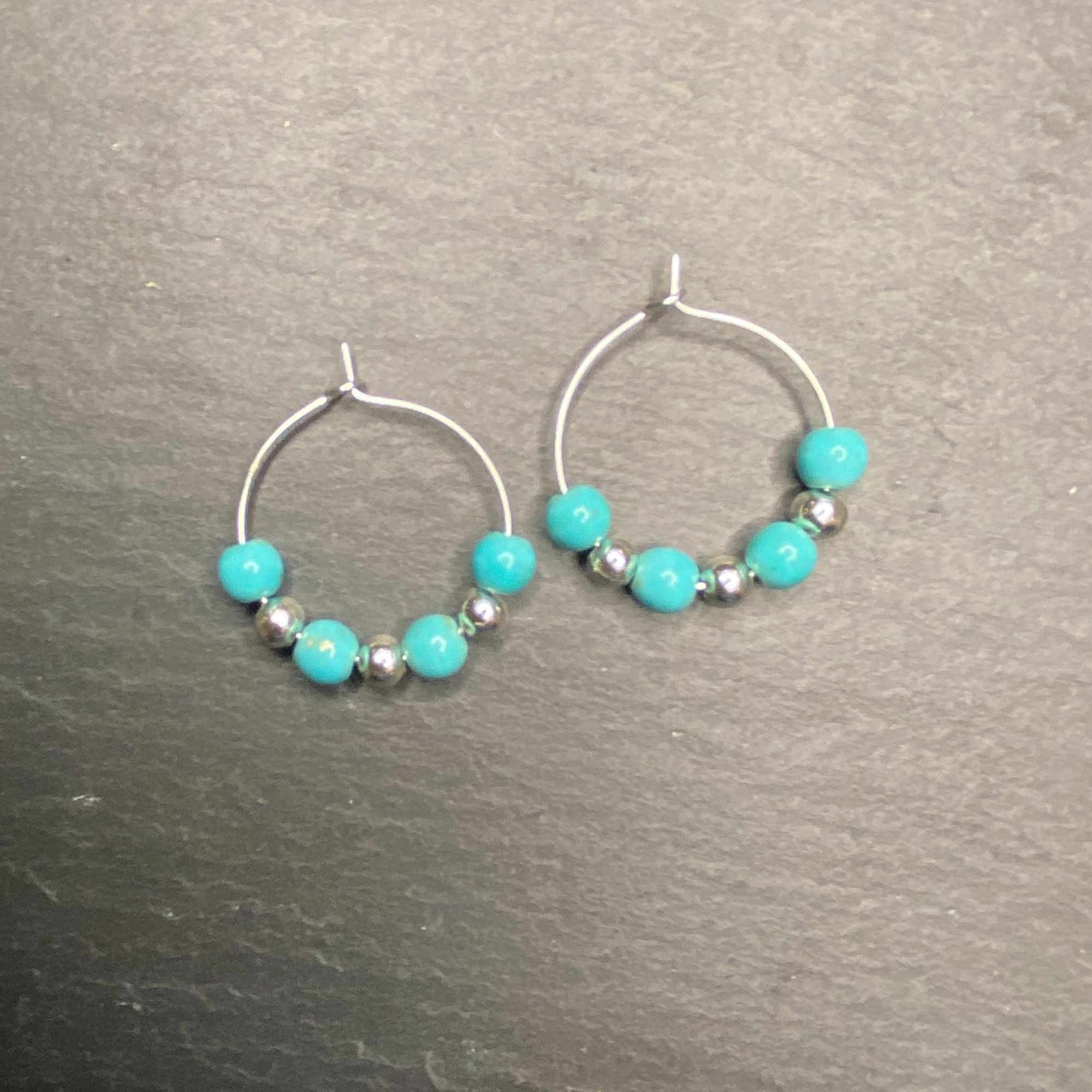 Tuquoise and Silver Hoops