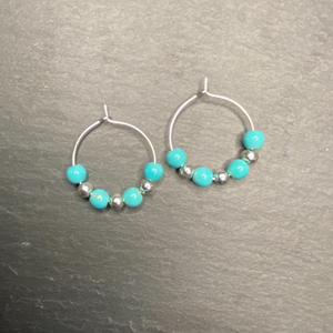 Tuquoise and Silver Hoops