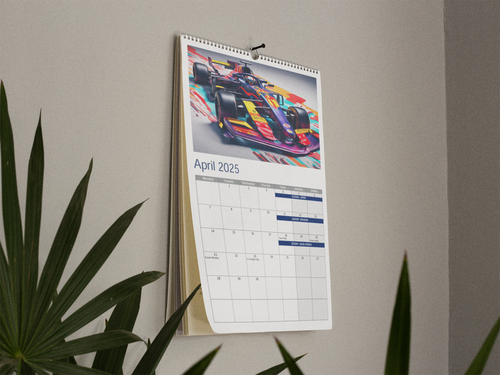 Formula Racing 2025 Wall Calendar with Race Events on Each Month 75t