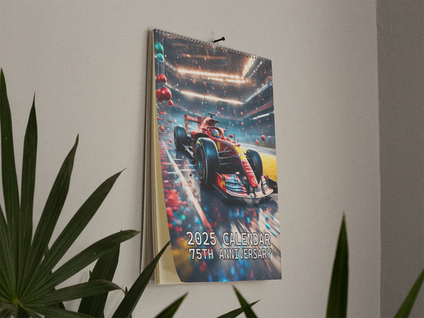 Formula Racing 2025 Wall Calendar with Race Events on Each Month - 75th Anniversary