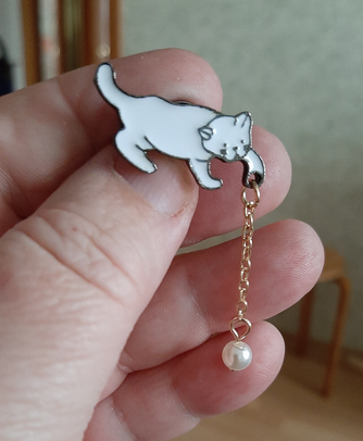 Cat Playing with a Ball Brooch