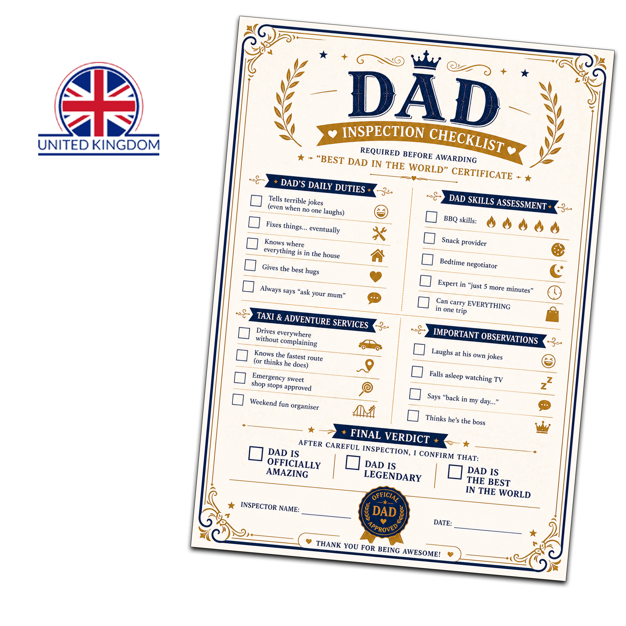 A Father’s Day Gift He’ll Actually Keep – Funny Dad Certificate and/or Checklist