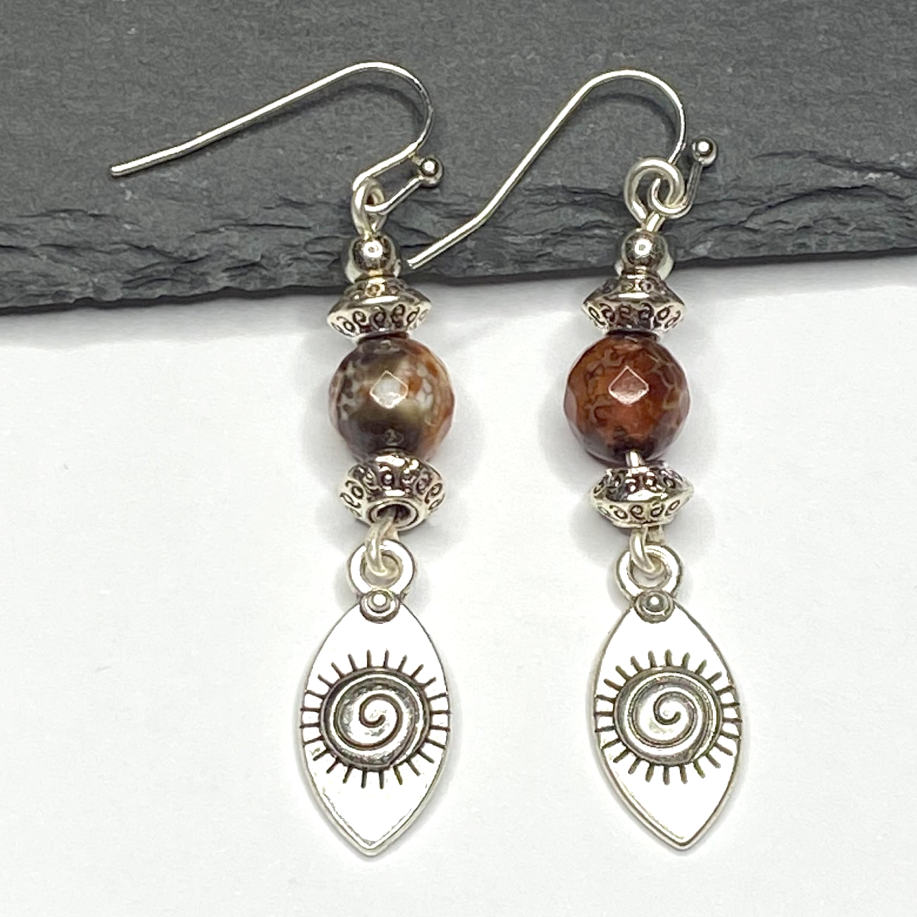 Boho Dangle Earrings, Bohemian Earrings, Antique Tibetan Silver Earrings, Chocolate Agate Earrings