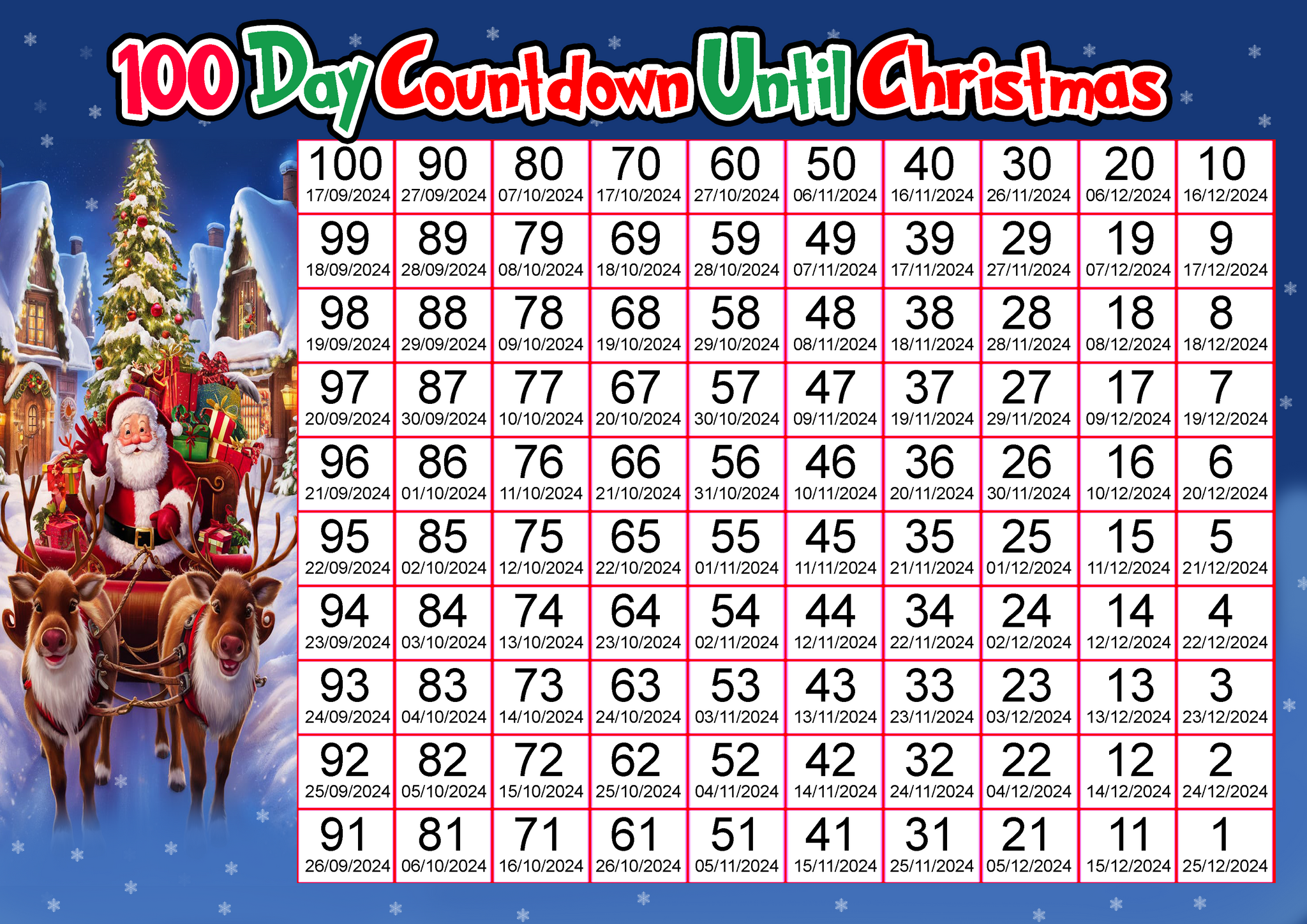 100 day christmas countdown calendar sticker count down decor 2024