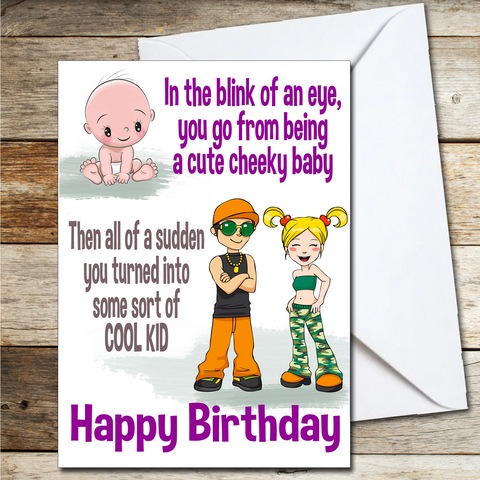 Childrens Birthday Card Daugther, Son, Brother, Sister, Granddaughter Cool Kid