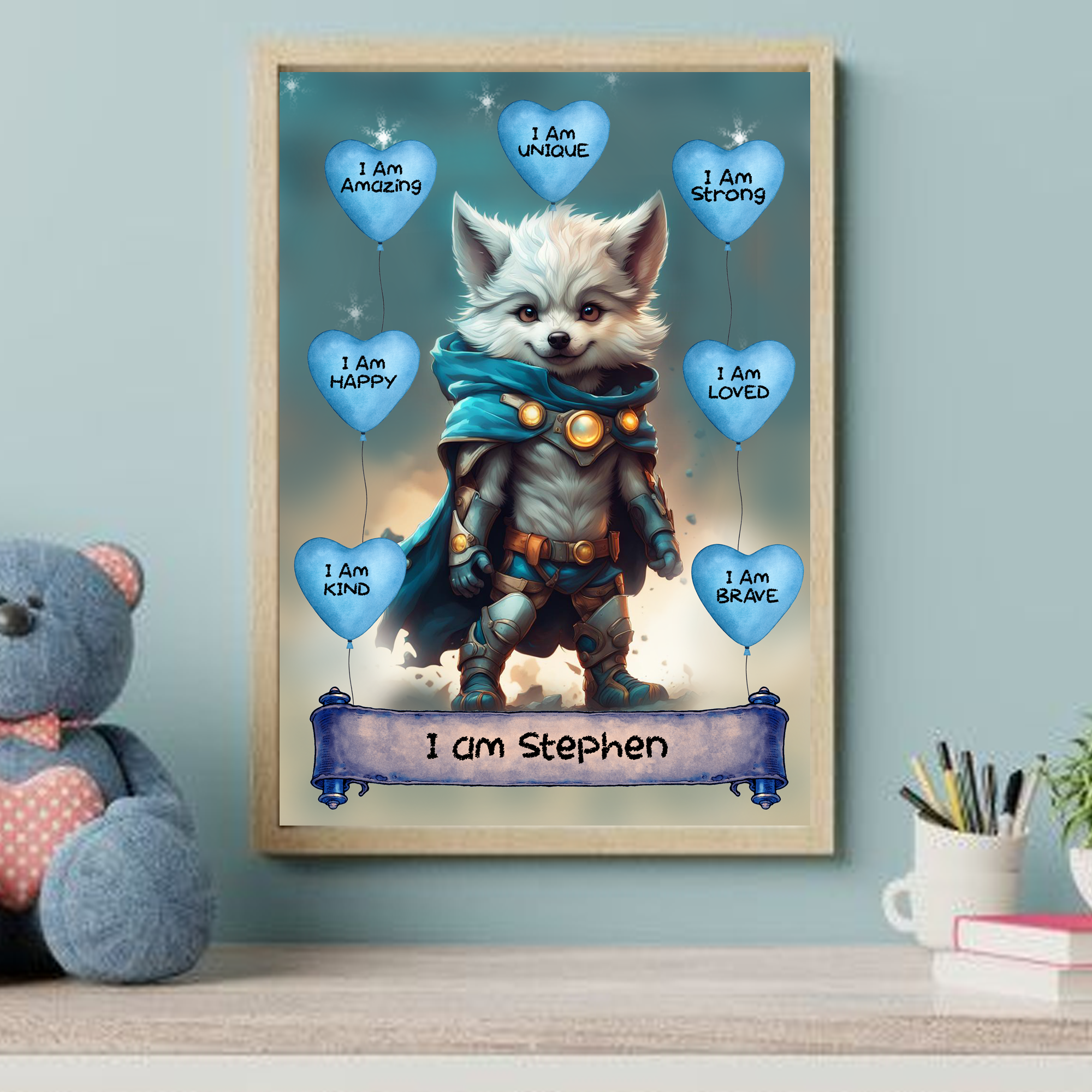 Positive Affirmation Personalised I Am Amazing Wearwolf Superhero Wall Art Prints