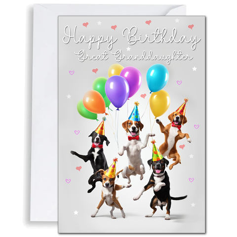 Great Granddaughter Birthday Card Dancing Dogs Funny Girl's Birthday Cards