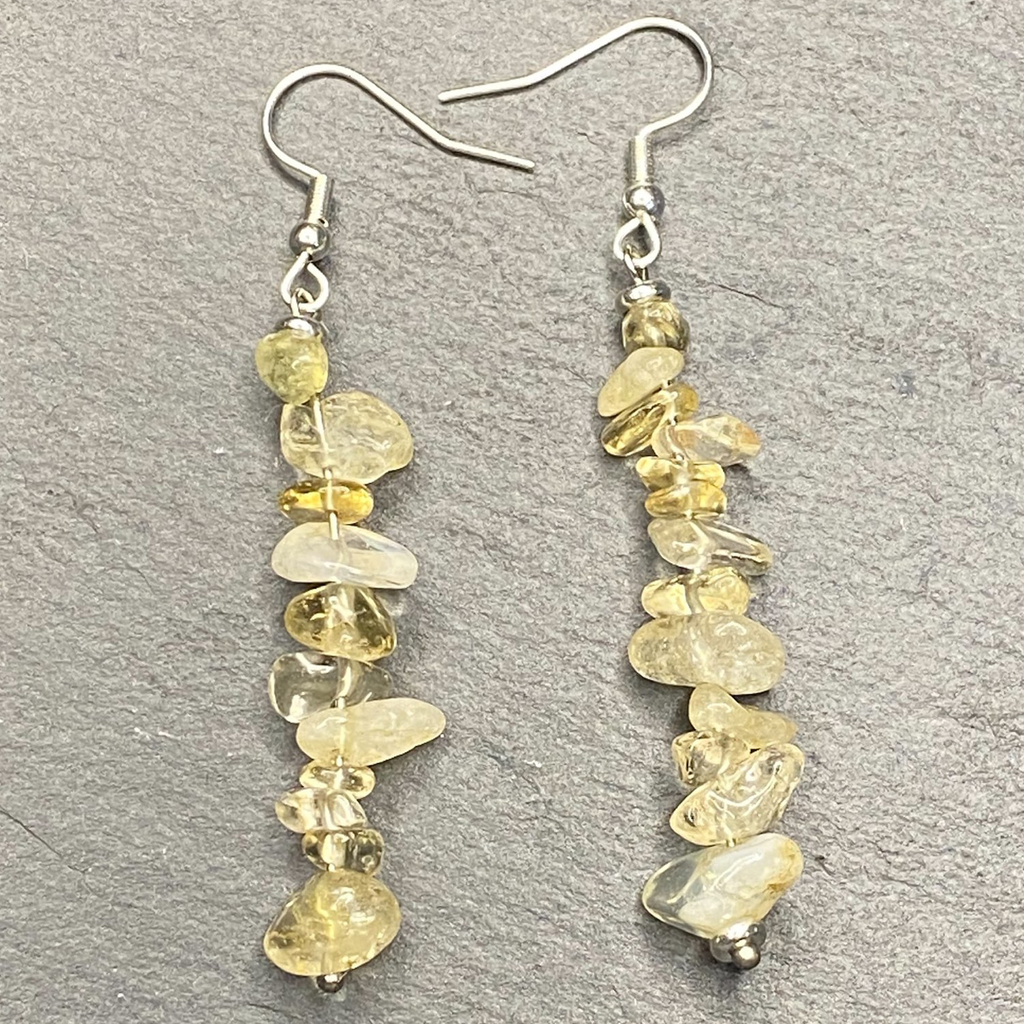 Natural Citrine Chip Bead Tumbled Dangle, Framed, Necklace