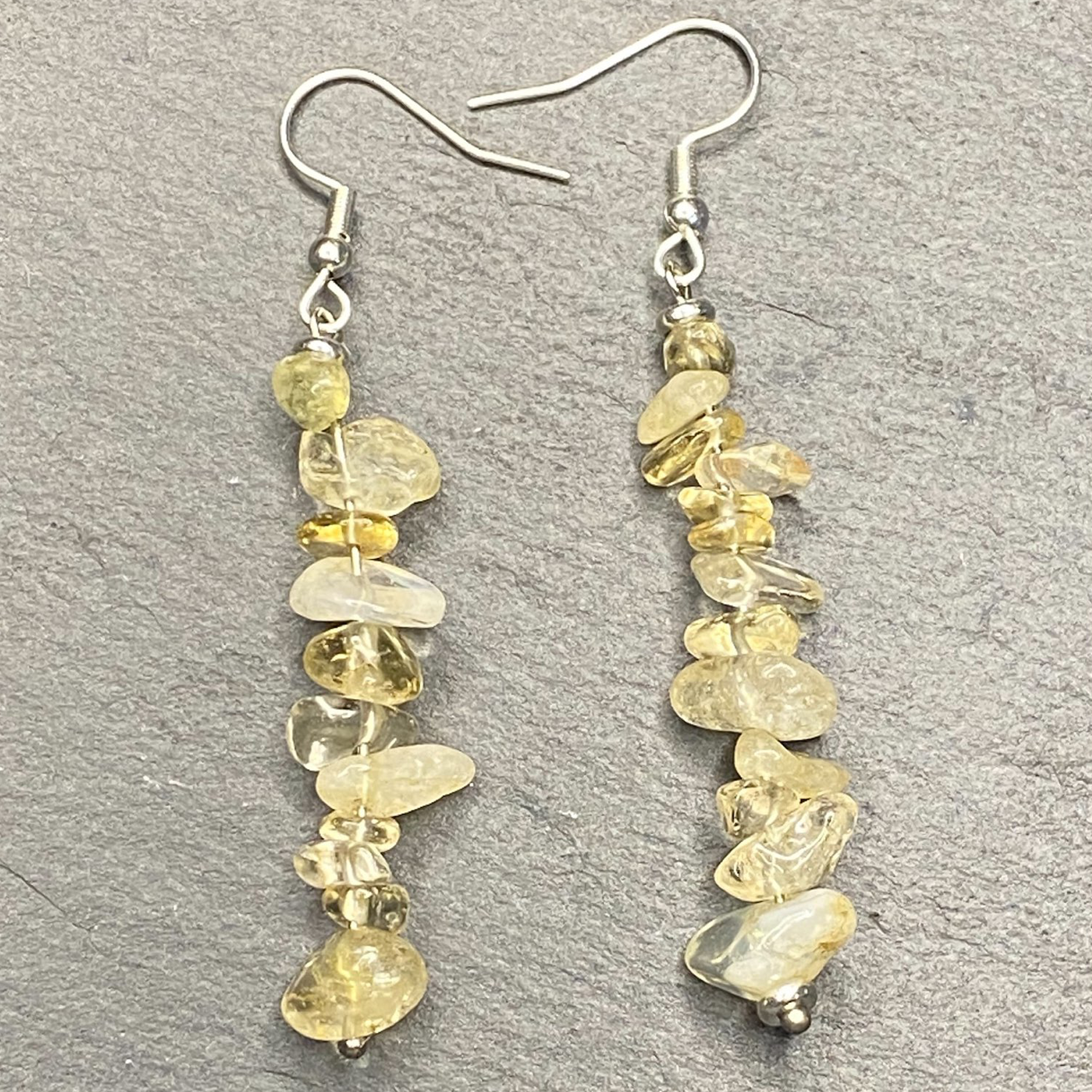 Natural Citrine Chip Bead Tumbled Dangle, Framed, Necklace