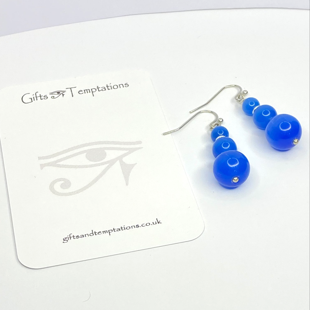 Ocean Deep Blue Cat Eye Moonstone Style Drop Earrings