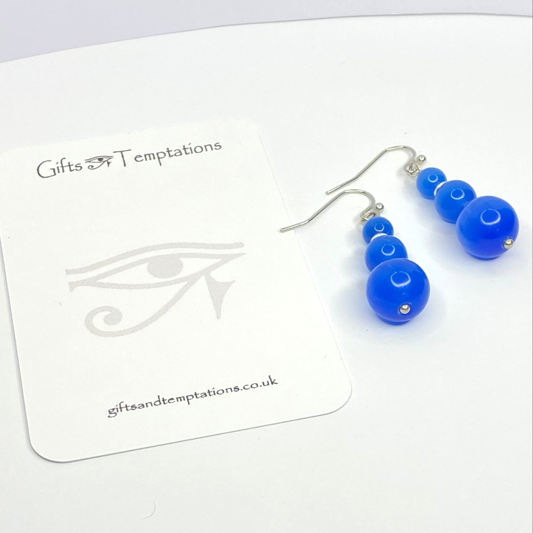 Ocean Deep Blue Cat Eye Moonstone Style Drop Earrings