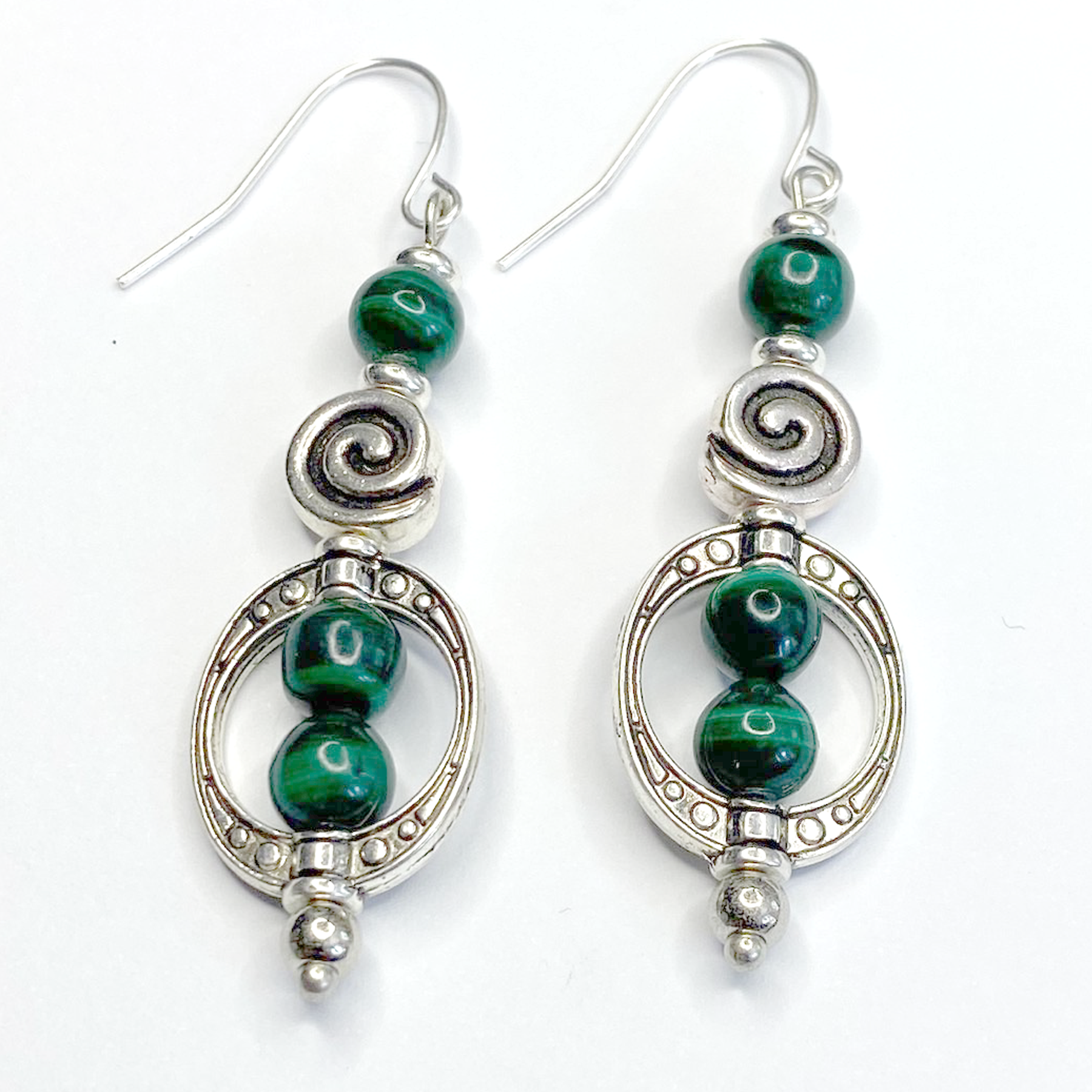 Groovy Boho Dangle Earrings, Imperial Jasper, Blue Cat Eye, Turquoise Howlite and Sea Shell, Malachite Bead