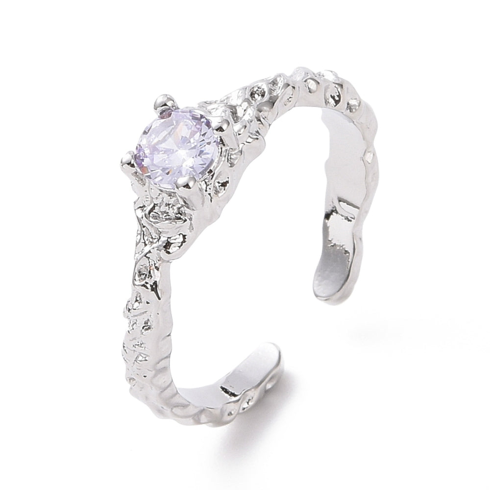 Open Cuff Ring, Platinum Plated Brass for Women, Lavender Style