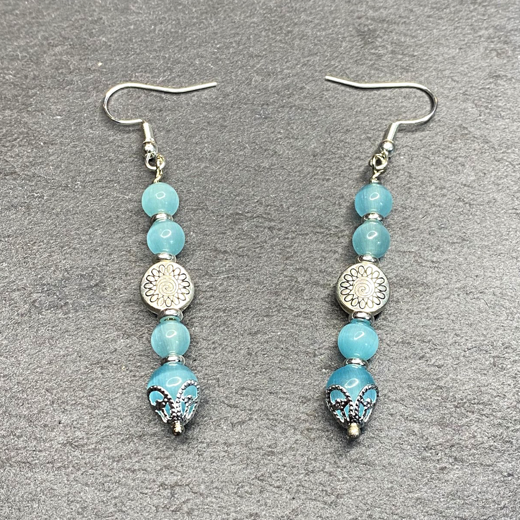 Sky Blue Moon Cat Eye Dangle Earring and Necklace Weddings, Birthdays, Christmas for Her