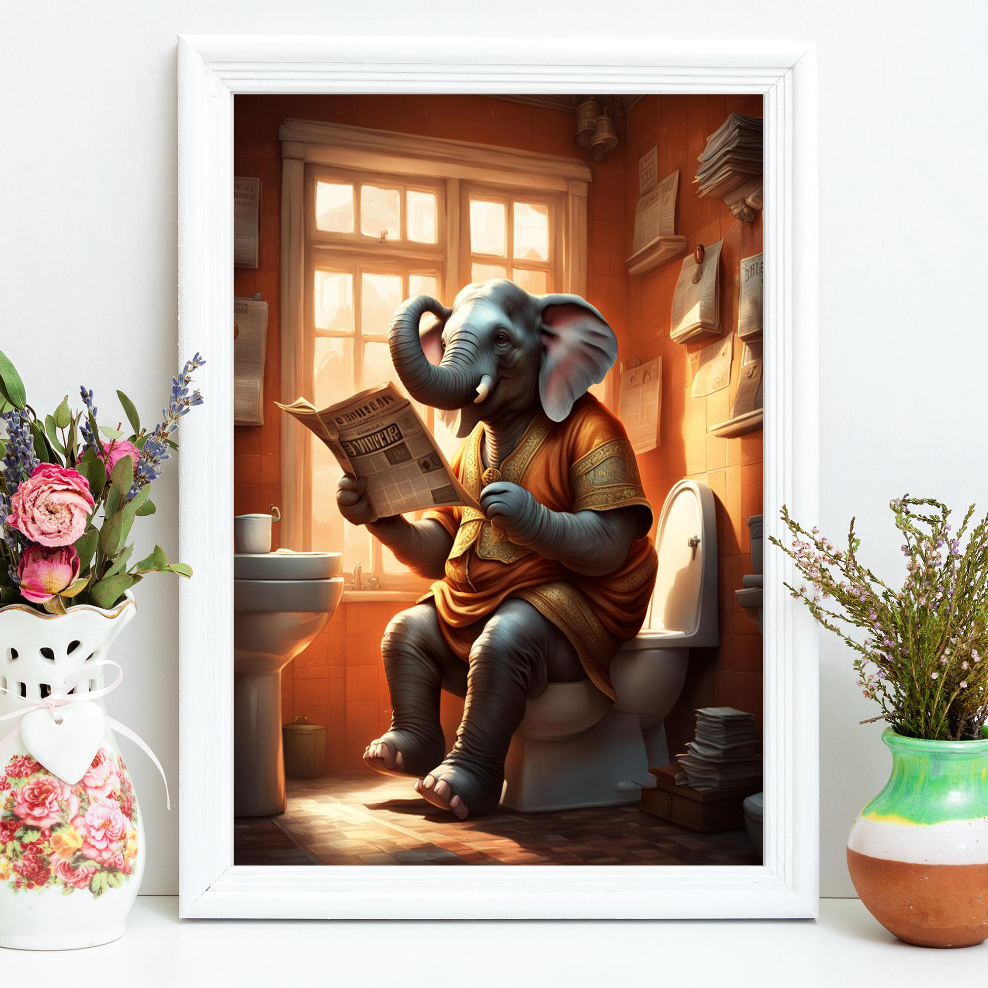 Trunk Tales: Elephant's Commode Chronicles Bathroom Decor Wall Art