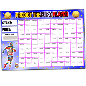 Predict the Euro Football Player Fundraising Scratch Card Game 100 Name Pub Game
