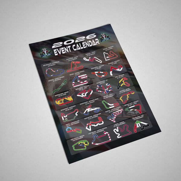 Formula Racing Tracks 2026 Event Calendar Poster Ideal Gift for Motor Racing Fans