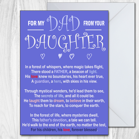 Fathers Day Card for Dad From Daughter Adorable Fathers Day Card For Dad