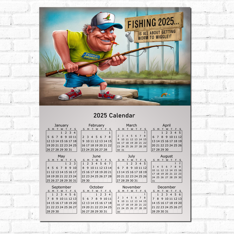 Funny Single Page Fishing Calendar 2025 Ideal Gift For Dads, Husbands and Brothers A4 Size