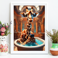Giraffe Bathtime Chatter: Comical Bathroom Decor Wall Art Decor Print