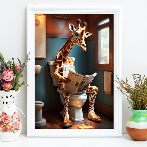 Giraffe Lavatory Lounging: Whimsical Wall Art for a Unique Touch Wall Art
