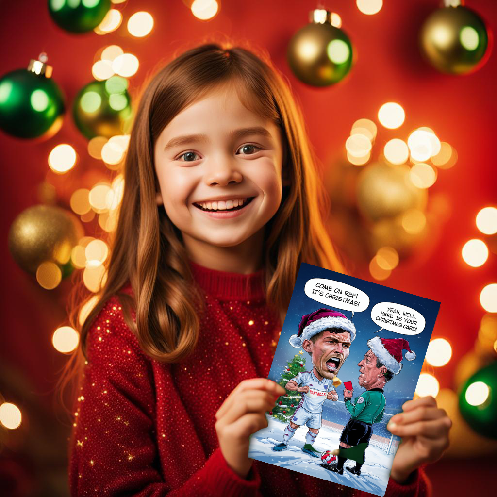 Funny Football Christmas Card A5 Size, 14.8cm x 21cm