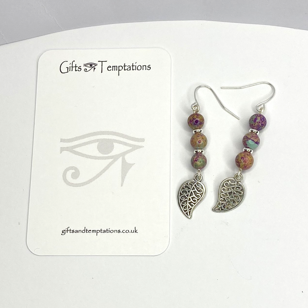 Violet Imperial Jasper Bohemian Leaf Dangle Earrings