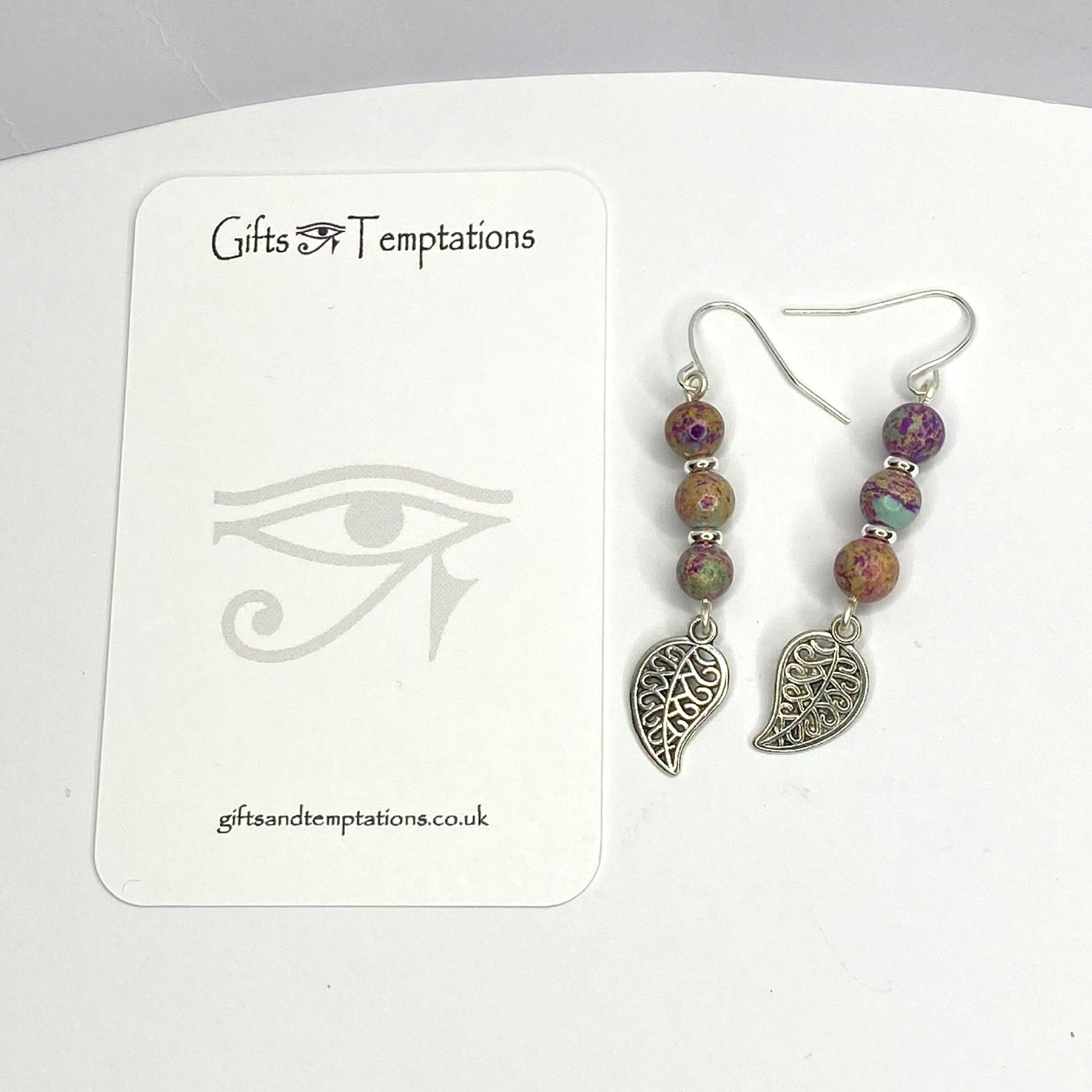 Violet Imperial Jasper Bohemian Leaf Dangle Earrings