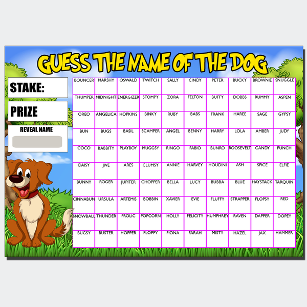Fundraising Scratch card Game Guess the Dogs Name Fete Fayre A4 - Main Image