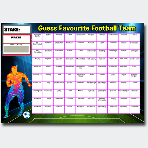 Team Football Fundraising Scratch Card Game Charity Event 100 teams A4