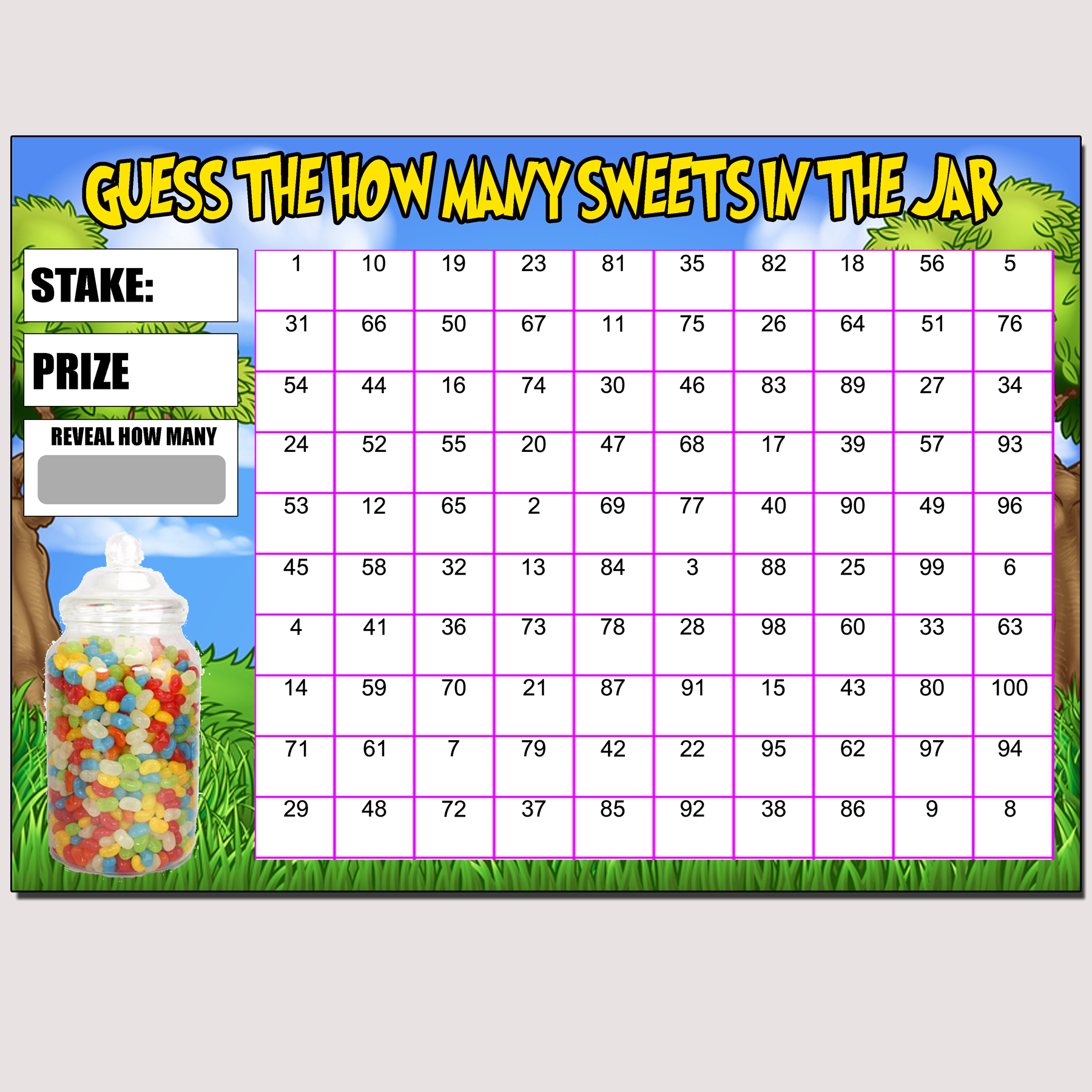 Guess How Many Sweets Charity Fundraising Game Summer Fete Fayre A4