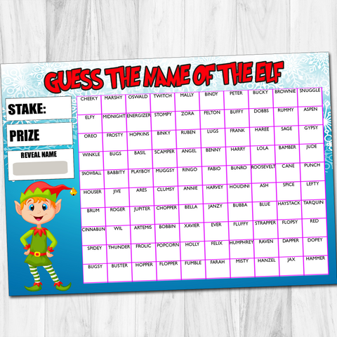 Guess the Name of Elf Fundraising Game Christmas Fete Fayre A4