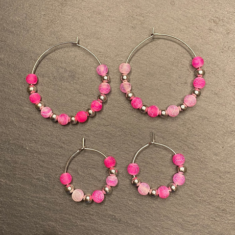 Hot Pink Fire Crackle Agate Hoops