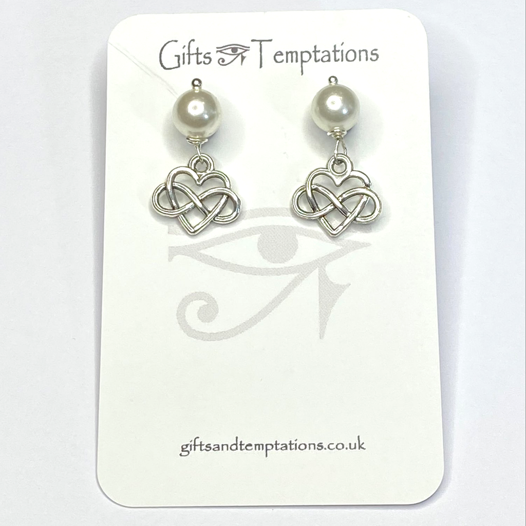 Shell Pearl Ball Stud Earring Tree of Life, Tibetan Leaf or Infinity Heart