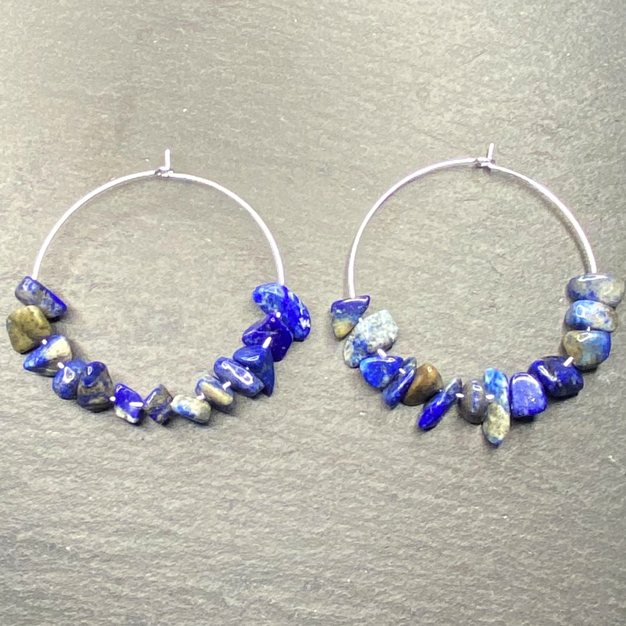 Large Hooped Earrings Natural Blue Lapis Lazuli
