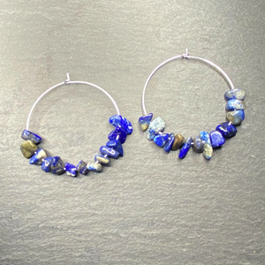 Large Hooped Earrings Natural Blue Lapis Lazuli