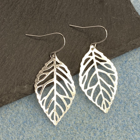 Filigree Silver Leaf Dangle Earrings