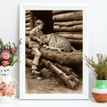 Vintage Style Leopards Protecting Children Sleeping Wall Art Living Room Print