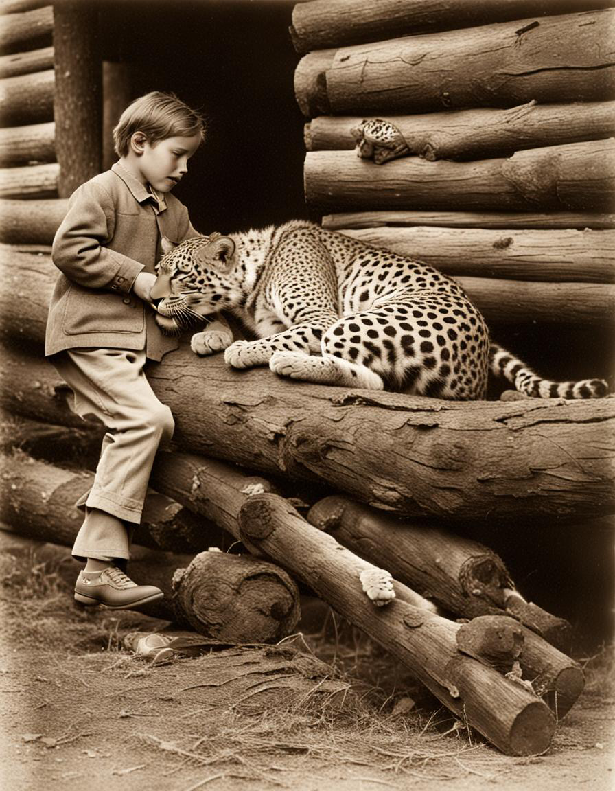 Vintage Style Leopards Protecting Children Sleeping Wall Art Living Room Print